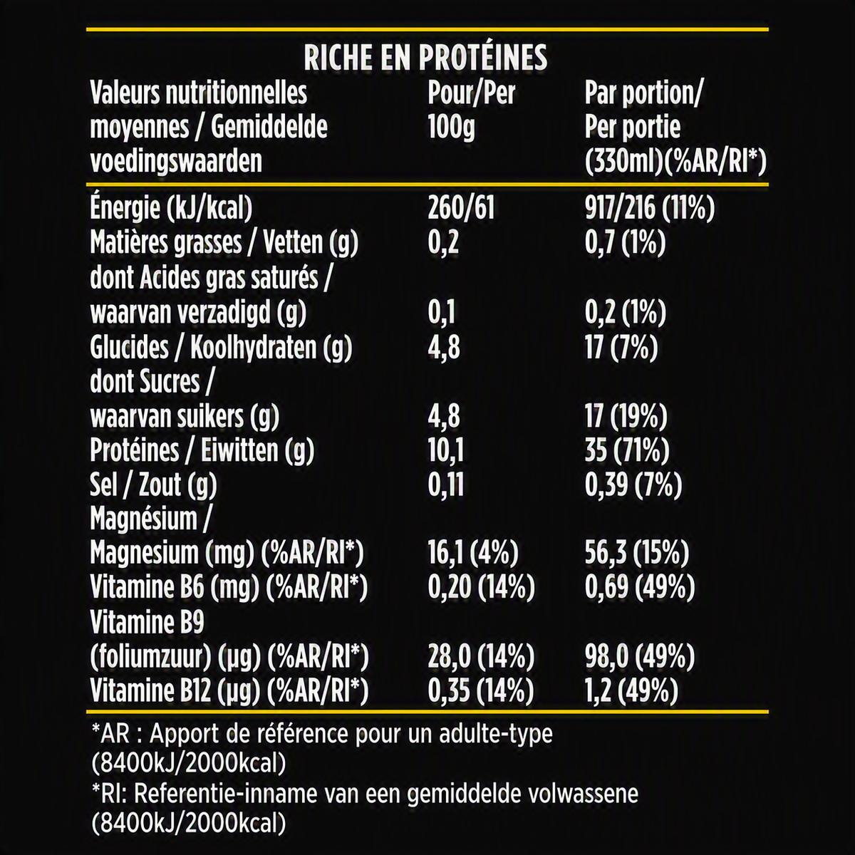 HiPRO Protein Shake Saveur Vanille – 35 g de protéines, vitamines B6 B9 B12 & magnésium 330 ml